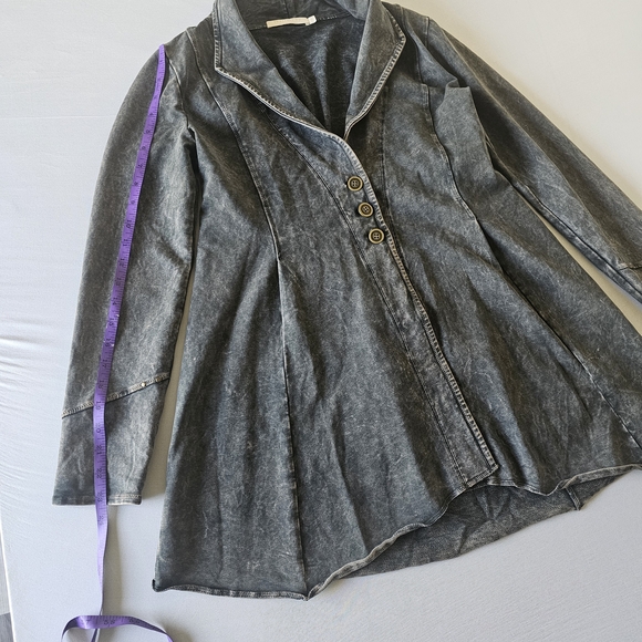 TESTIMONY Victorian Gold Button Jacket Womens Sz S Black Acid Wash French Terry. - Picture 11 of 16